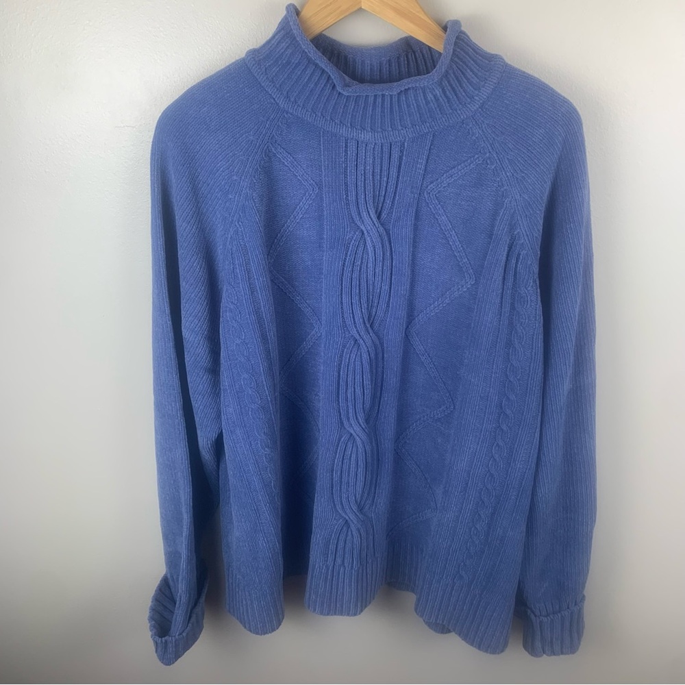 Planet & Company Woman PLUS-Cable Knit Mock Turtle‎ Neck Blue Sweater 3X EUC